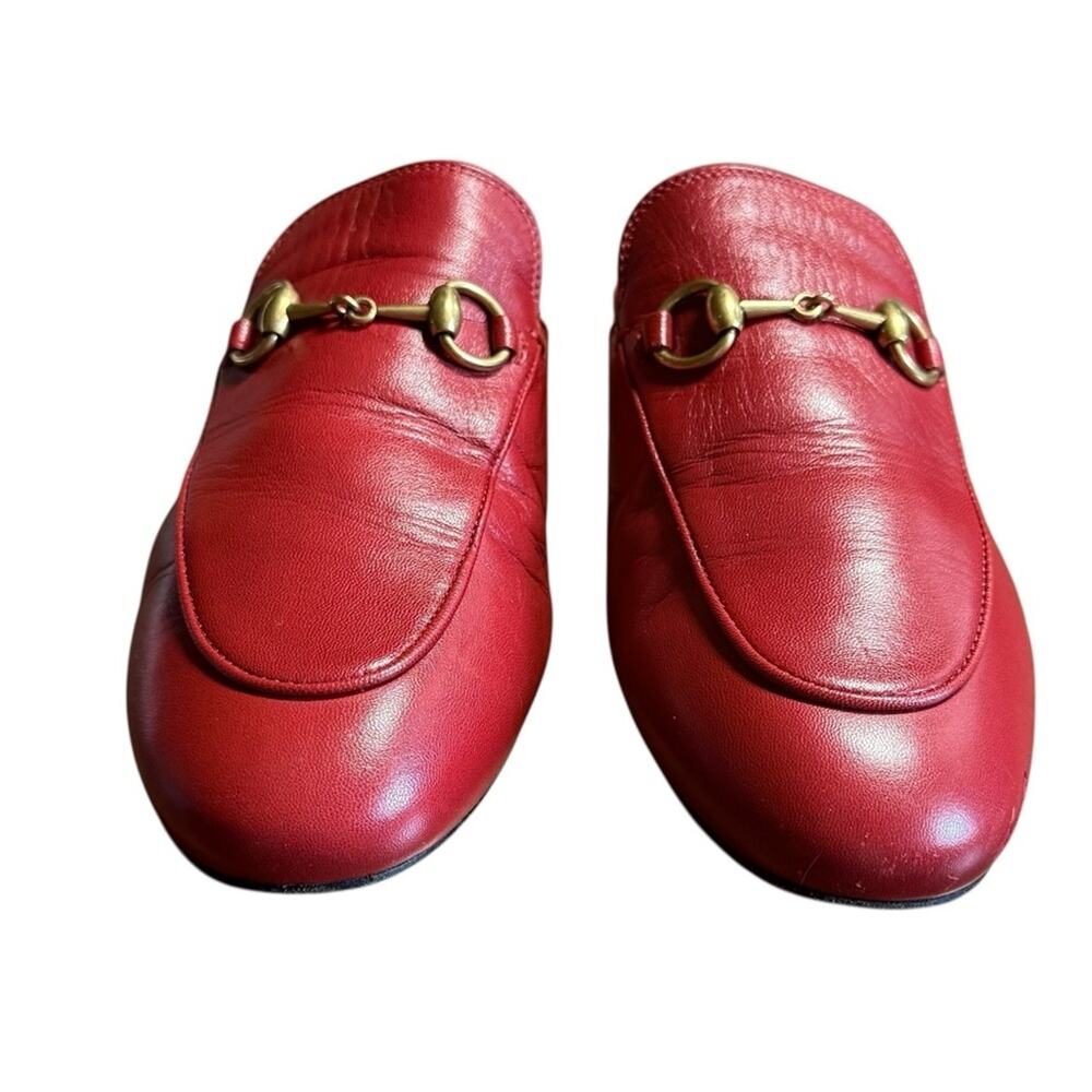 Gucci Princetown Red Leather Horsebit Slip On Iconic Mules Loafers EU 37 US 7 - Picture 3 of 14